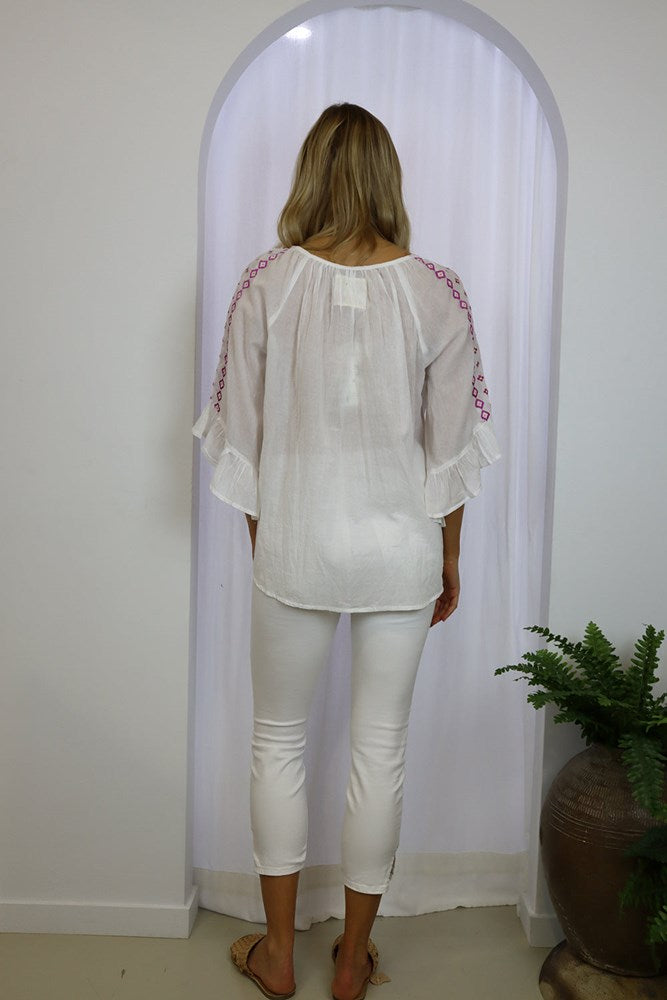 Lulalife Adriana Top White | Floral Embroidered