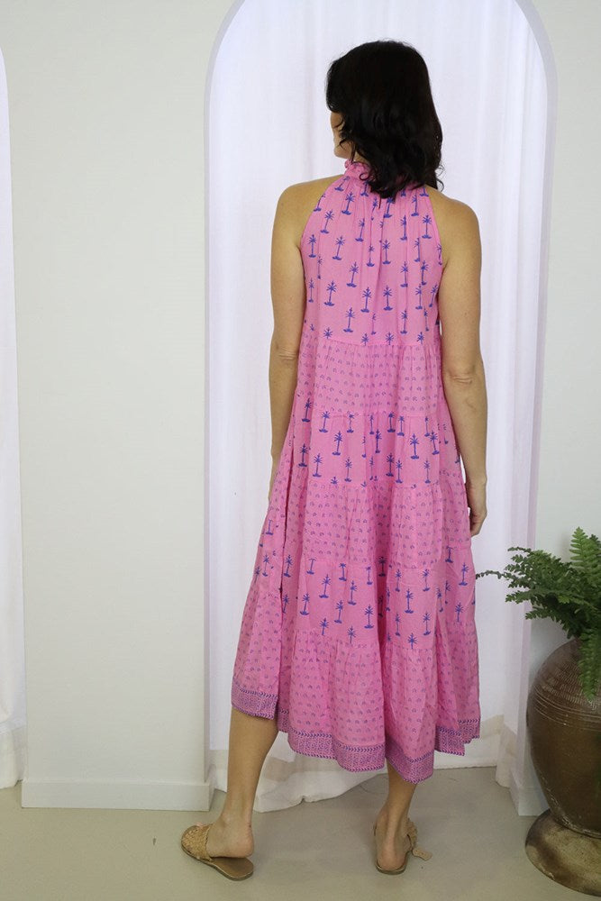 Seychelles Tiered Halter Midi Dress Pink
