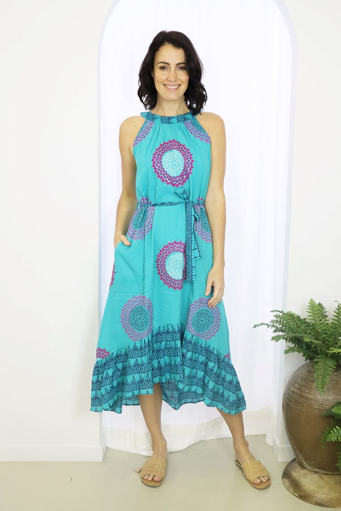 Romi Hi-Lo Halter Dress Lagoon