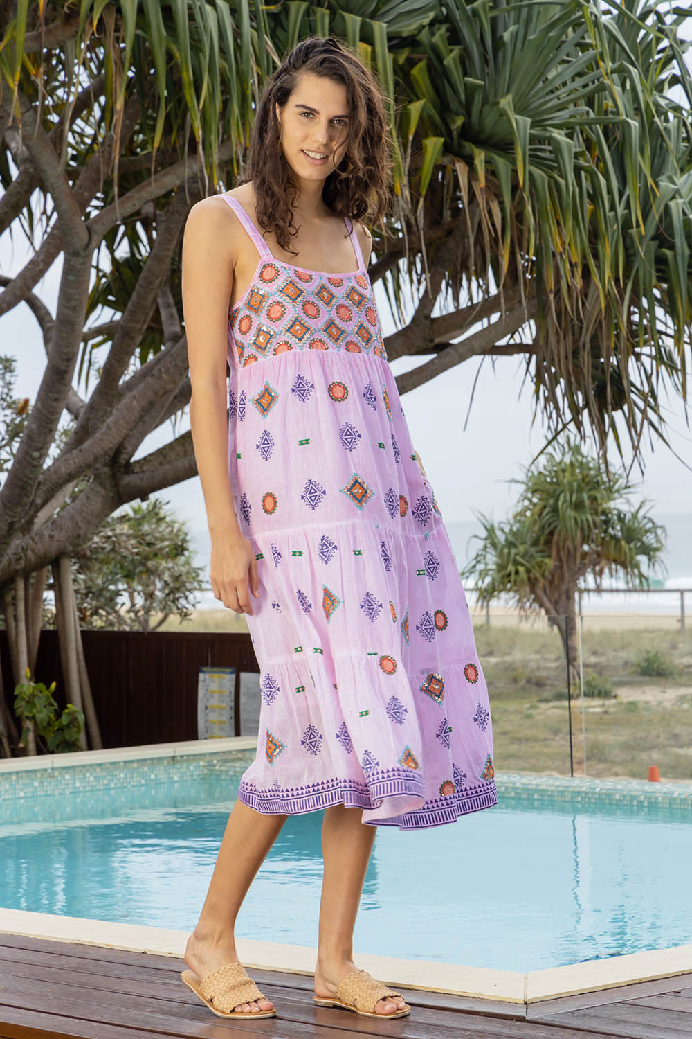 Mabel Tiered Midi Dress Orchid